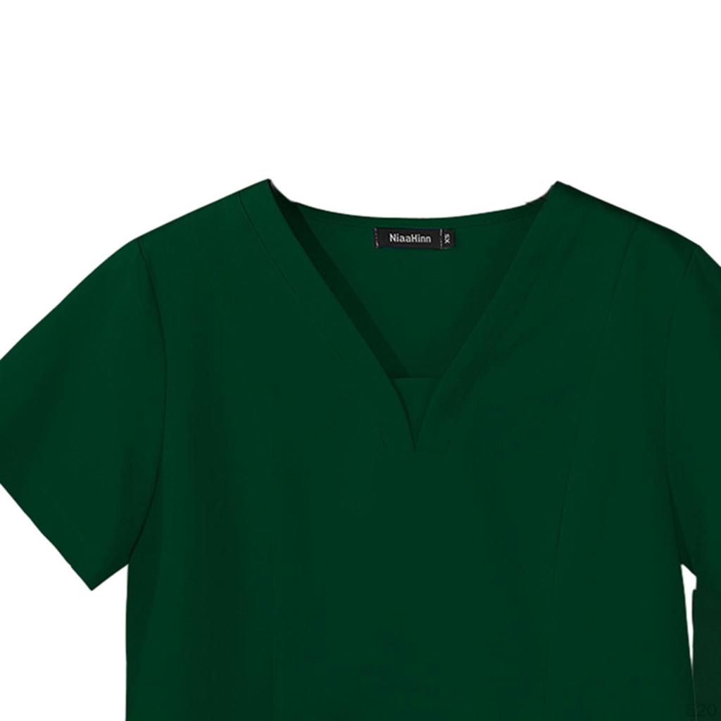 Damen-Kasack mit mehreren Taschen, V-Ausschnitt, kurzen Ärmeln, leichte Arbeitskleidung für Krankenschwestern