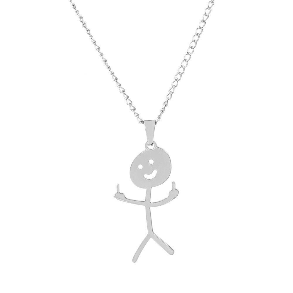 Stickman Glossy Cut Akimbo Middle Finger Pendant Necklace European and American