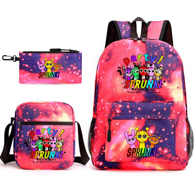 Rhythm box game merchandise student bag sprunki cartoon starry sky backpack leisure bag 3-piece set D