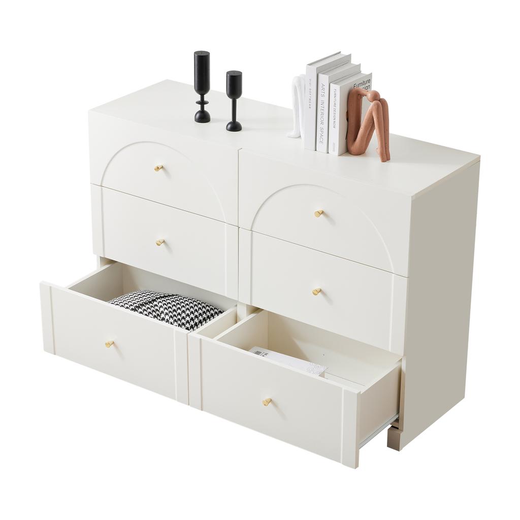 Kommode mit 6 Schubladen – Weiße Kommode mit Tür und Schubladen für Wohnzimmer und Schlafzimmer, Maße: H82/B120/T40 cm