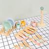 Wooden Kitchen Toy Set for Kids Wood Dinnerware Playset with Plates Cups Cutlery And Holders Simulated Play House Kitchen Pretend Toy Gift