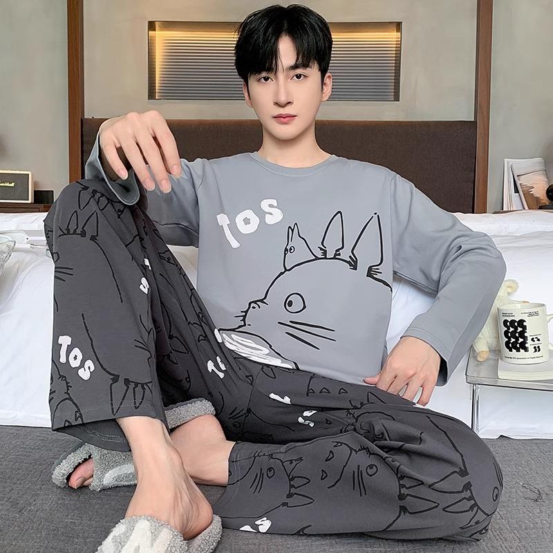 

Весна и осень, новый мужской пижамный домашний костюм, подростковый свободный костюм для отдыха, большой размер нижнего белья, пижамный домашний костюм 3XL серый