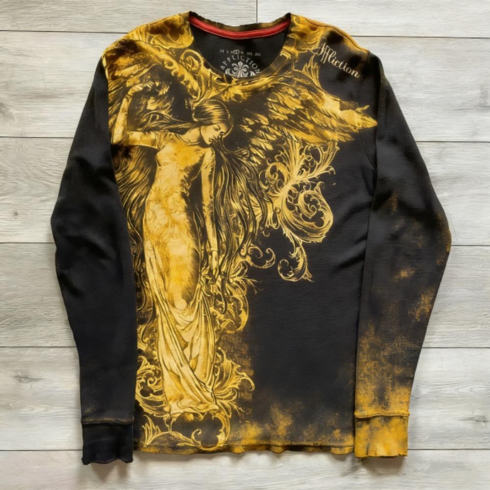 

European Style Printing Long Sleeved T-shirt Fashion Round Neck Oversized T-shirt Gothic Men Casual Tops Women Streetwear S