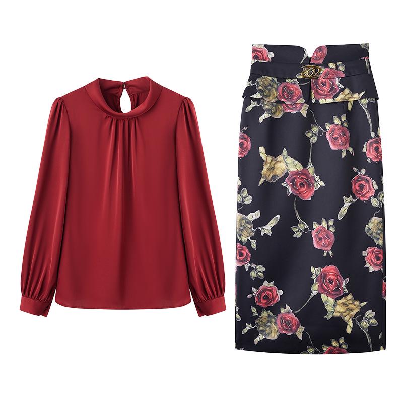 2025 Spring Fashion Slim Fit Long-Sleeve Shirt & Midi Skirt Set