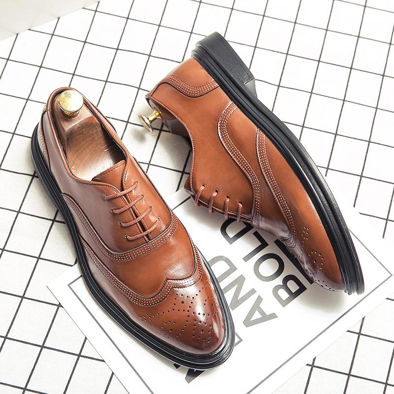 

Fashion Size 38-46 Retro Men Block Leather Shoes Luxury Casual Comfortable Fashion Leather Shoes European Business Wedding Banquet Shoes 46 жёлтый