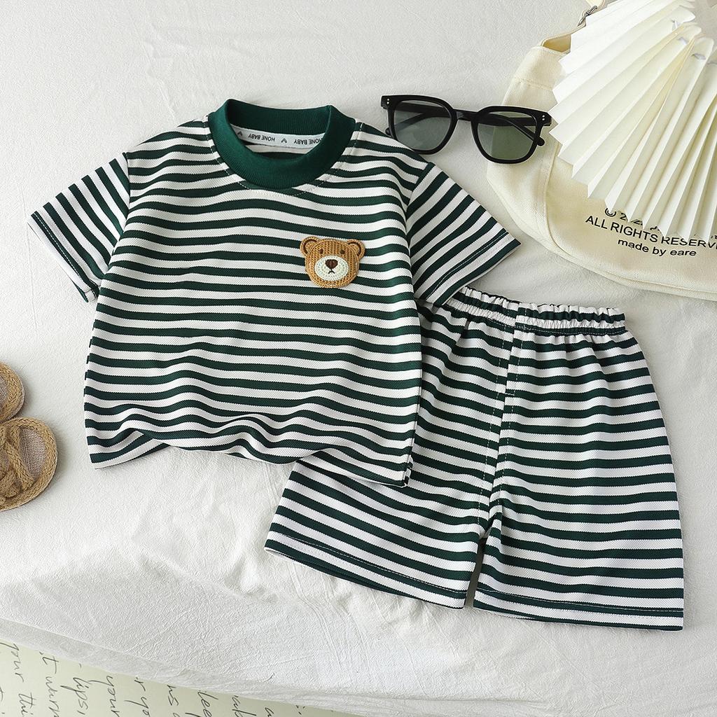 Children's Striped Short-sleeved T-shirt Set For Summer Boys' And Girls' Casual Shorts Set