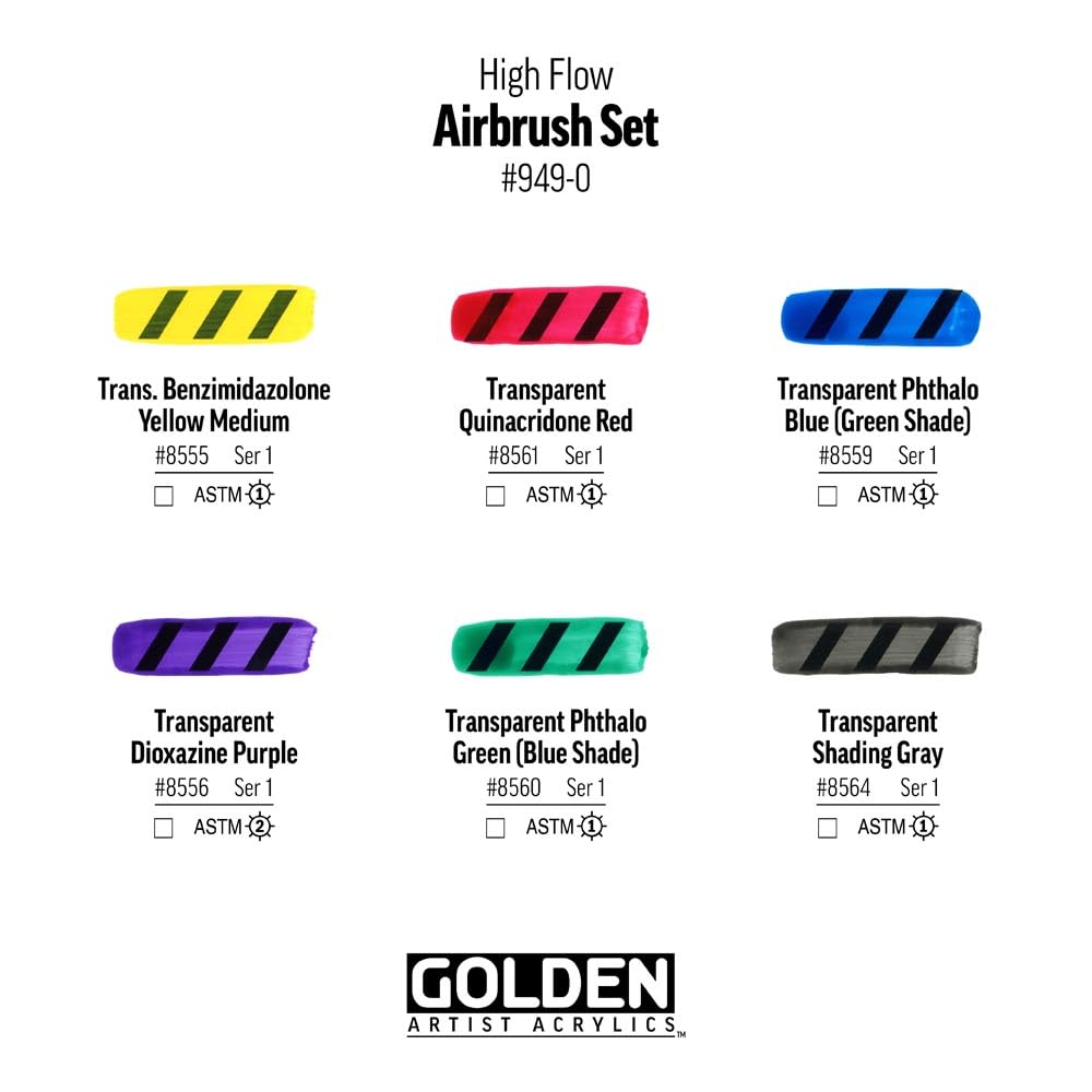 Golden Acrylic High Flow 949 30ml Airbrush 6 Color Set 13120949