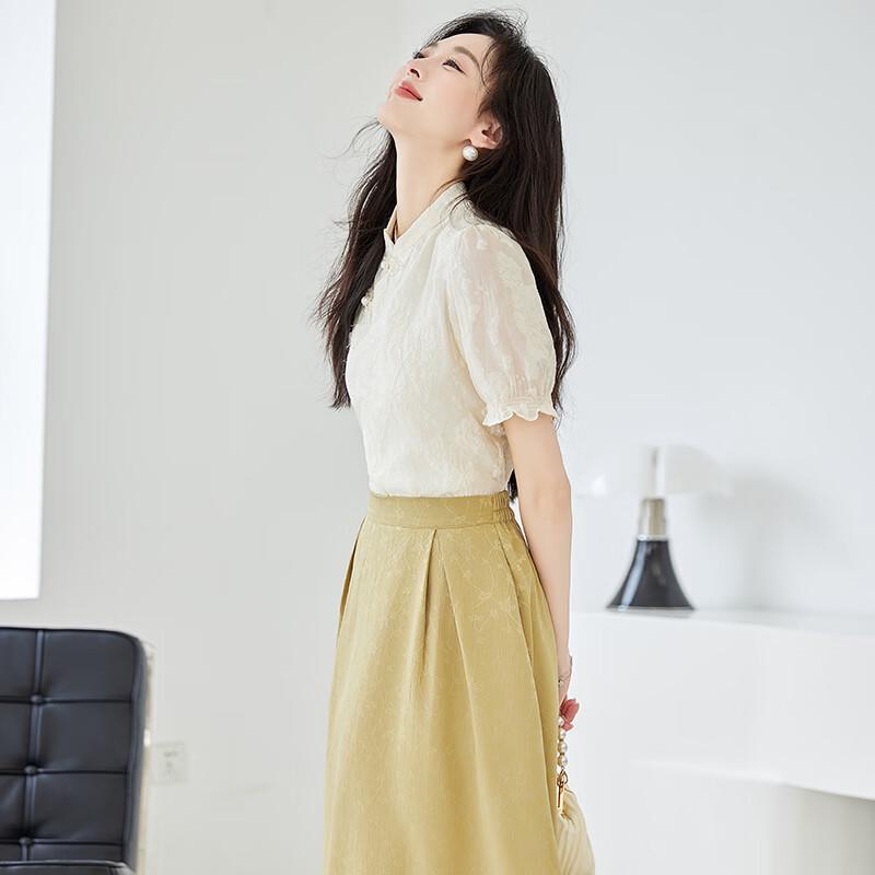 VICTORIA&VERA Women's New Chinese Style Stand Collar Short Sleeve Shirt