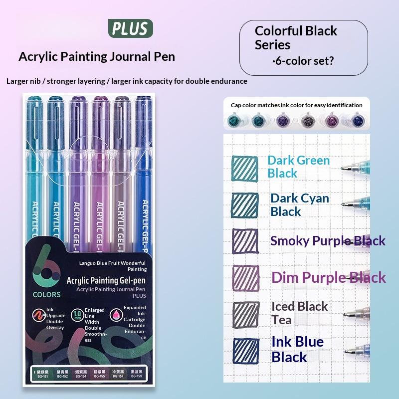 6 Colors Gel Pens Set Acrylic Painting Handbook Marker 1 Set Fine Tip Smooth Writing For School Art Office