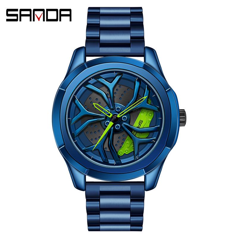 Sanda TEMU Men's Waterproof Quartz Watch with Hollow Dial and Steel Band