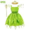 Kids Girl Cosplay Bell Costume Halloween Role Playing Green Dress Fancy Fairy Princess Cosplay Birthday Party Dresses Knee Lengt