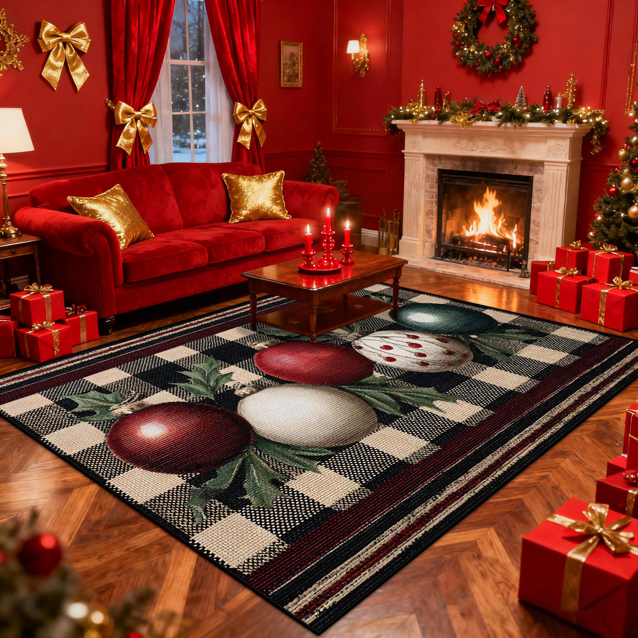 

Red Balloon Carpet Merry Christmas Area Rug for Living Room Bedroom Bedside Decor Home Entrance Door Mat Anti-slip Floor Mat 60x90cm