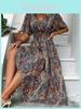 Bohemian Floral Long Dress With High Waist For Vacation And Casual Wear