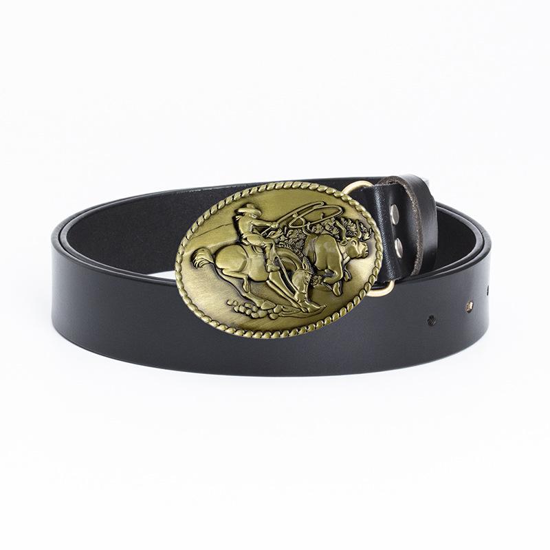 Men's Western Cowboy Two-Layer Cowhide Belt - Stylish and Casual American Waistband