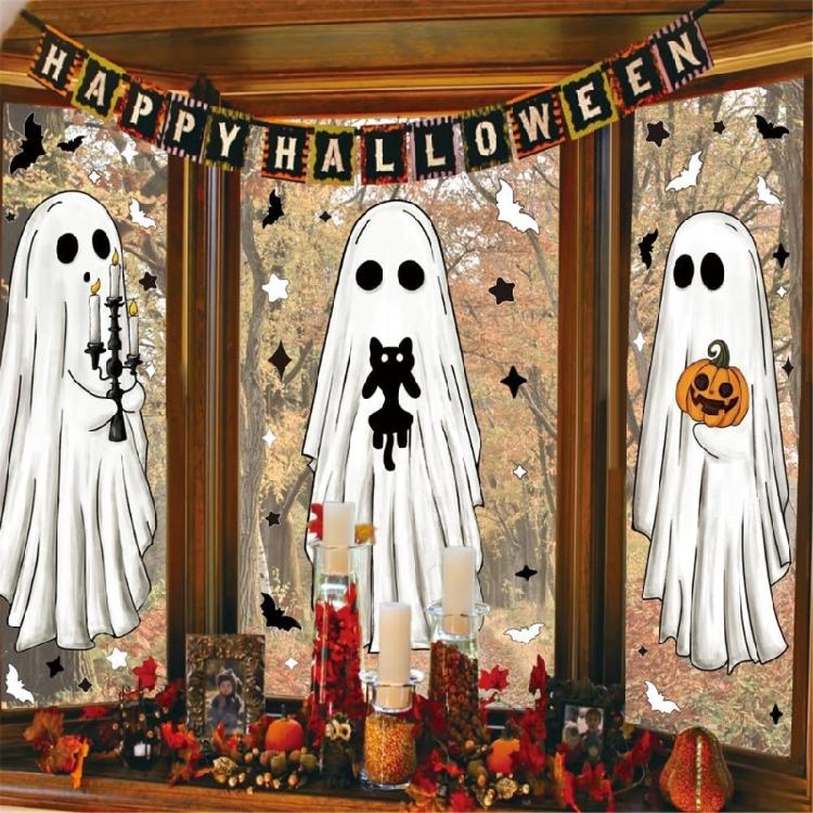 Static Window Decorations Halloween Ghostly bats Pattern Clings Plastic Reusable Glass Door Decal No Residues Design