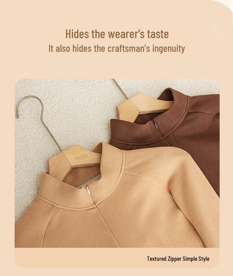 Women's Zipper Stand Collar Long Sleeve T-shirt - Autumn/Winter Warm Fashion Base Layer