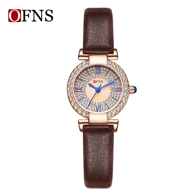 Oufanny Women's Retro Quartz Watch: Waterproof, Small Dial, Diamond Inlaid, Simple Design.