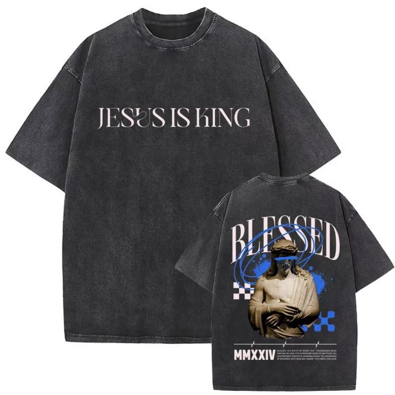 Christian Religious Series Jesus Vintage Washed T-shirt Men Women Gothic Rock Oversized Short Sleeve T Shirts Hip Hop Streetwear