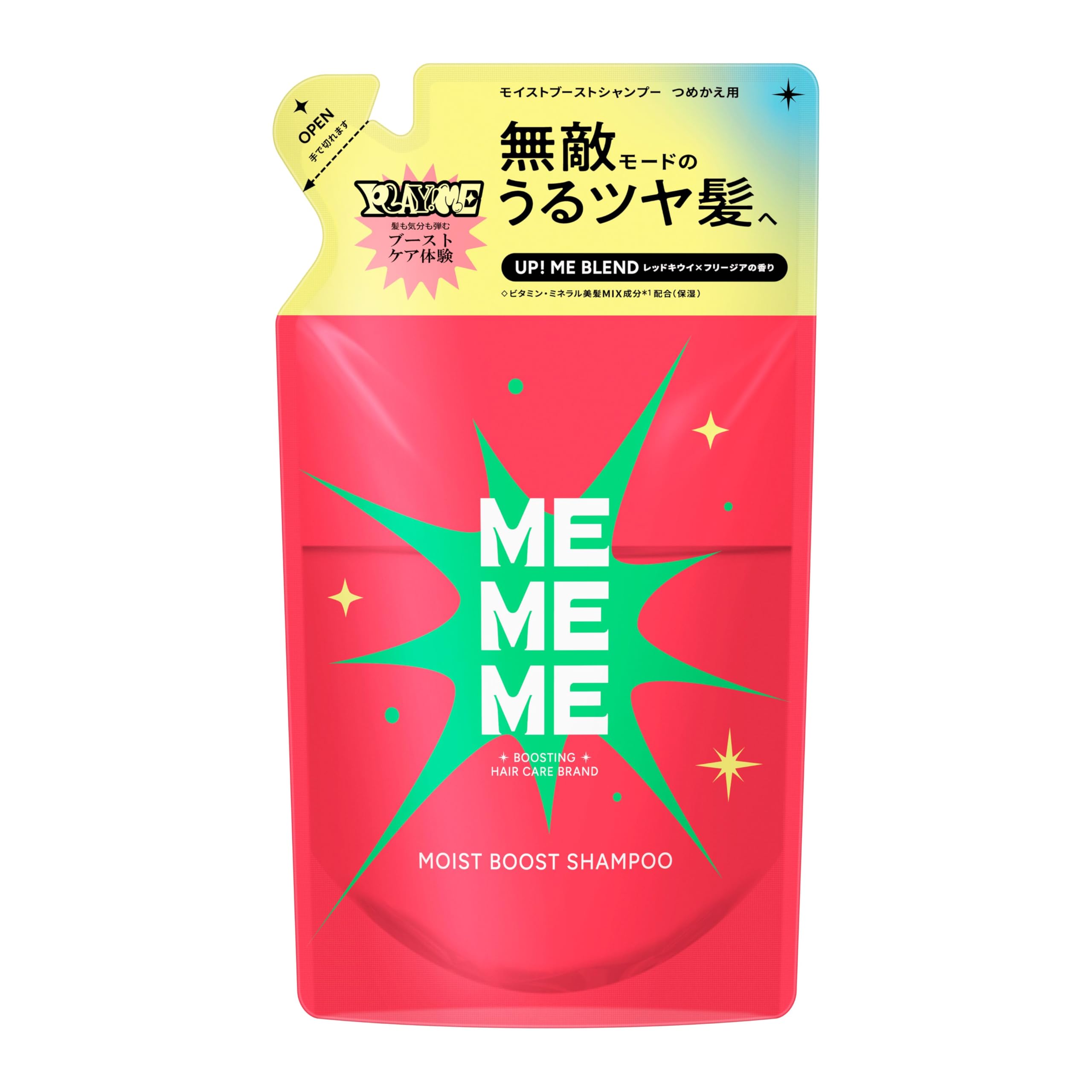 

MEMEME Moist Boost Shampoo Artificial Red Kiwi and Freesia Scent Refill, 320ml, Sulfate-Free, Color-Free,