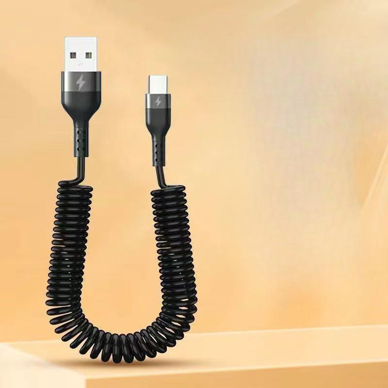 Cablu USB de Tip C cu Încărcare Rapidă 66W 5A, Telescopic cu Arc, Încărcător Auto pentru Telefon, Cablu USB pentru Samsung Xiaomi Redmi, Cablu USB C