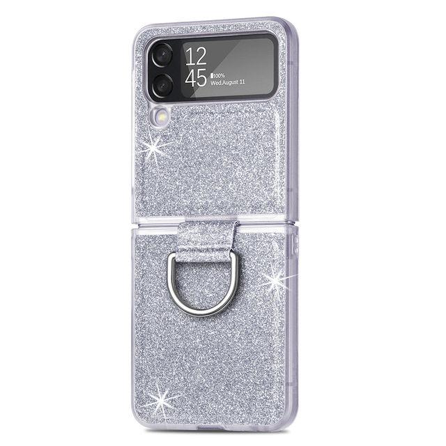 

Для Samsung Galaxy Z Flip 4 5g Роскошный блестящий чехол с кольцом для девочек и женщин, облегающий противоударный чехол с защитой от падения For Galaxy Z Flip 4 серебряный