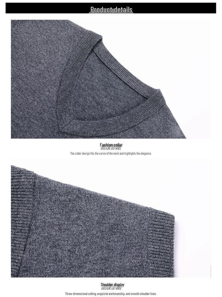Men's Wool V-Neck Sleeveless Sweater - Solid Color Business Casual Knitwear for Spring and Autumn