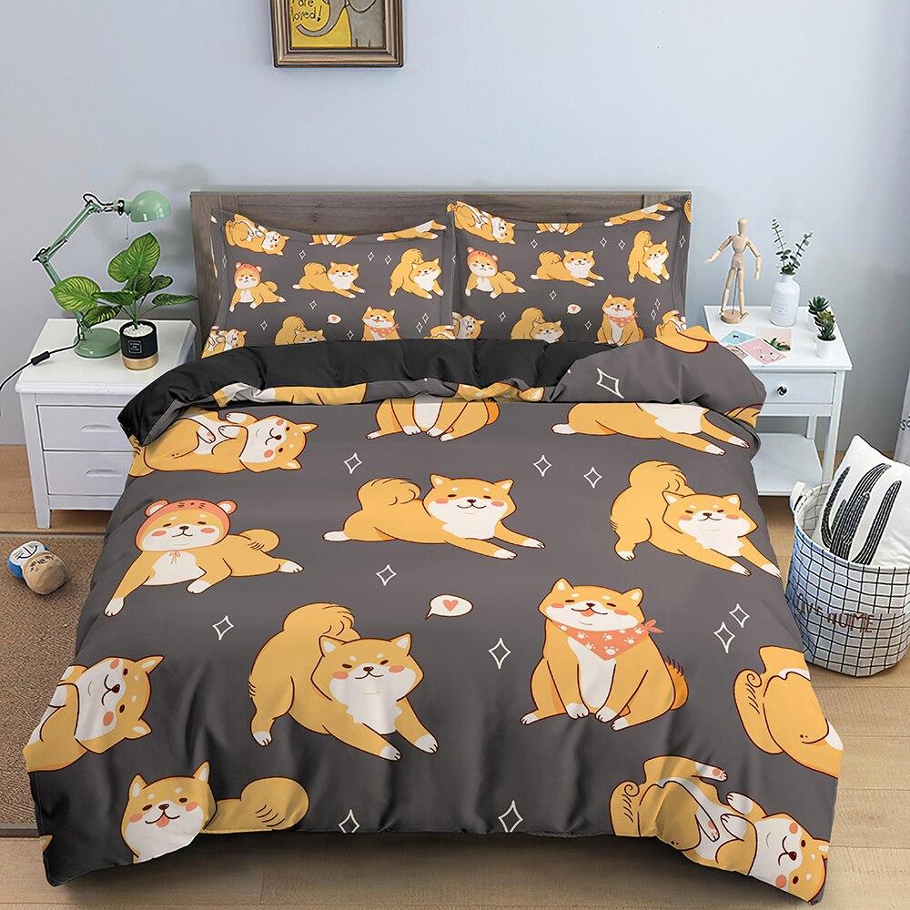 Three-Piece Dachshund Bedding Printing Cute Colorful Puppy Quilt Cover Home Textiles