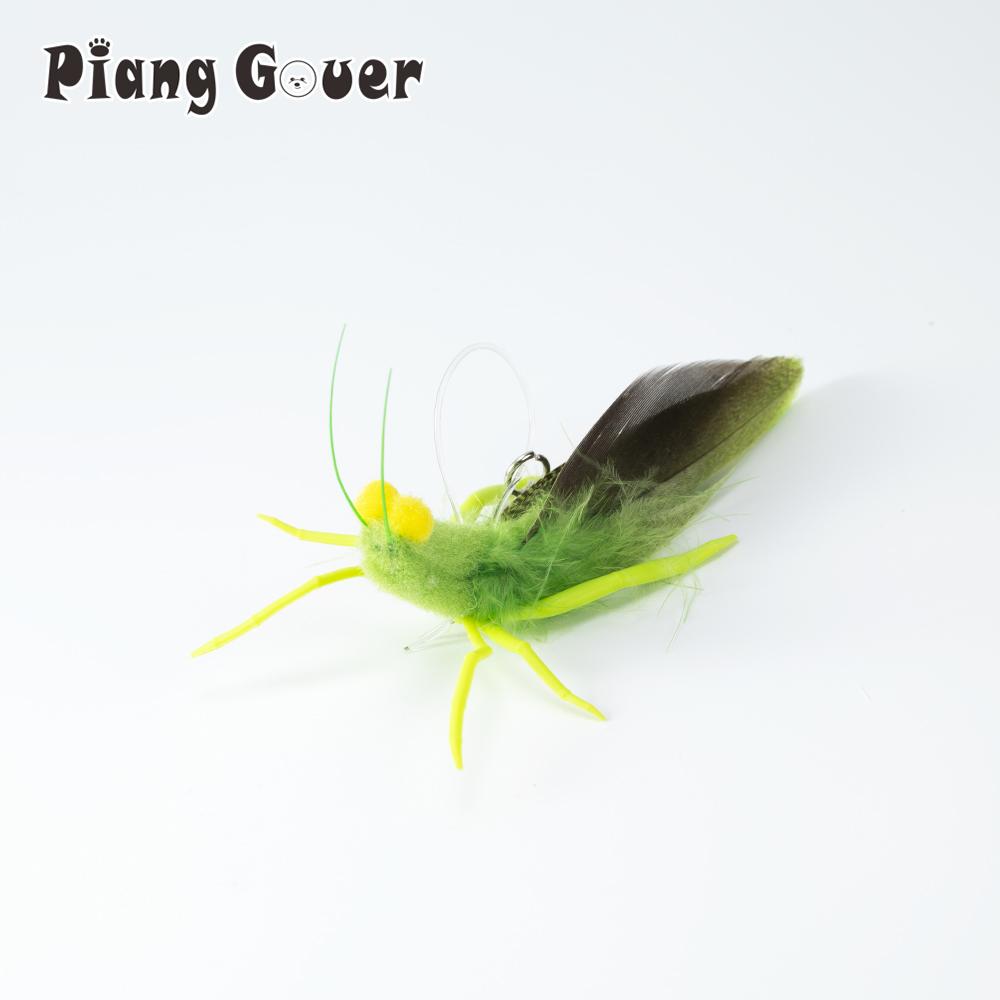 Simulated Grasshopper Cat Teasing Stick change Head Toy Feather Silicone Pet Supplies Toys
