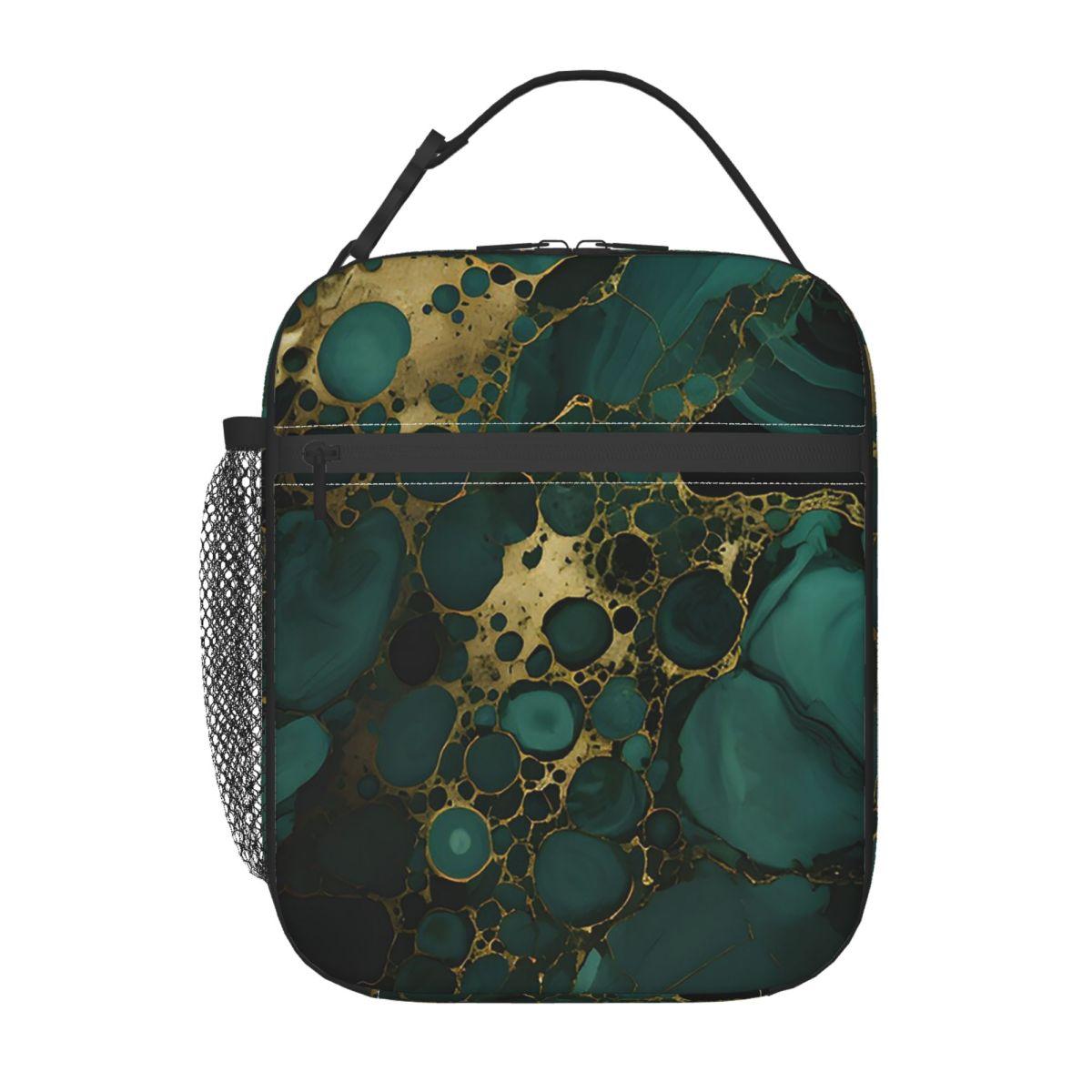 

Dark Green Marble Pattern Insulated Lunch Bag for Kids School Cooler Thermal Food Box Tote Leakproof Lunch Boxes Container One Size