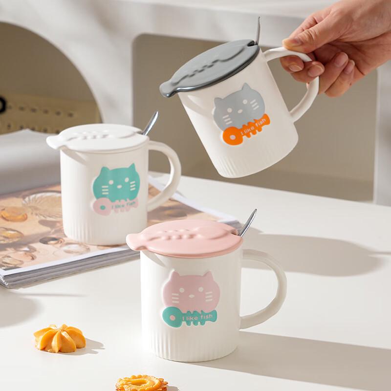 350ml Niedliche Katze Keramiktasse mit Deckel und Löffel