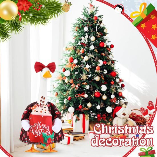 Christmas Porch Goose Outfit Lawn Goose Dress with Xmas Tree Hat Festive Goose Costume for 23" Geese Dress-Up Home Outdoor Decorations