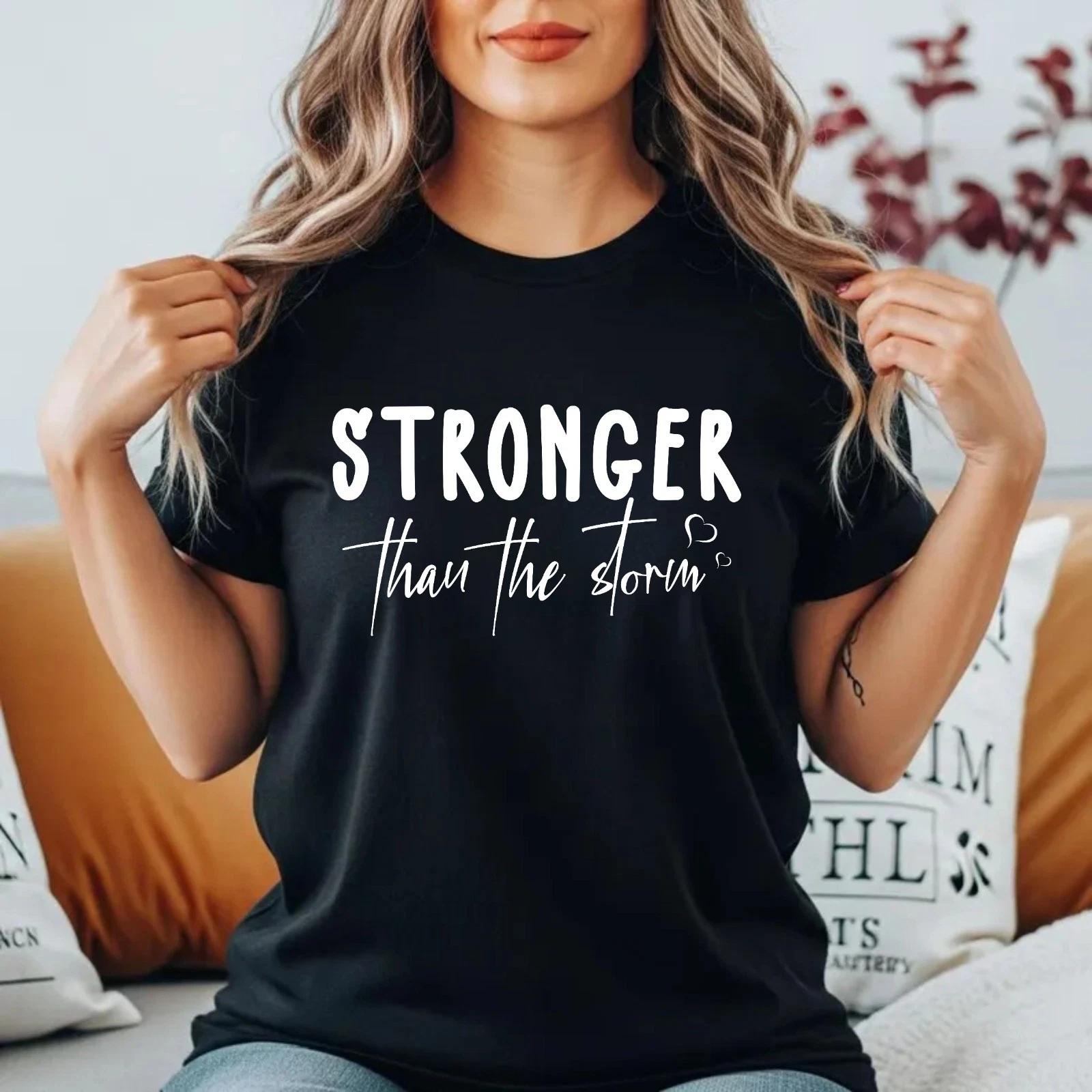 

Stronger Than The Storm T-T-Shirt Mental Health Awareness Women Empowerment Top M