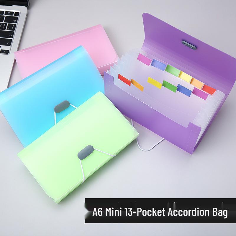 13-Compartment Candy Color A6 Mini Accordion Bag Document Organizer