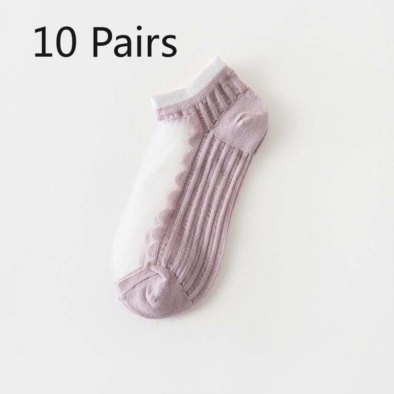 

10 пар женских тонких модных носков-лодочек из сетки, дышащих, для весны и лета, маленьких, свежих, милых 10 pairs светло-фиолетовый