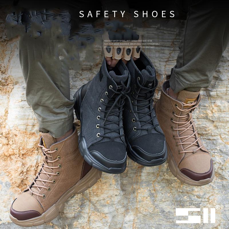 Men's Construction Work Safety Shoes Steel Toe Shoes Waterproof Anti-Puncture Wear-Resisting Protective Boots for Outdoor Work