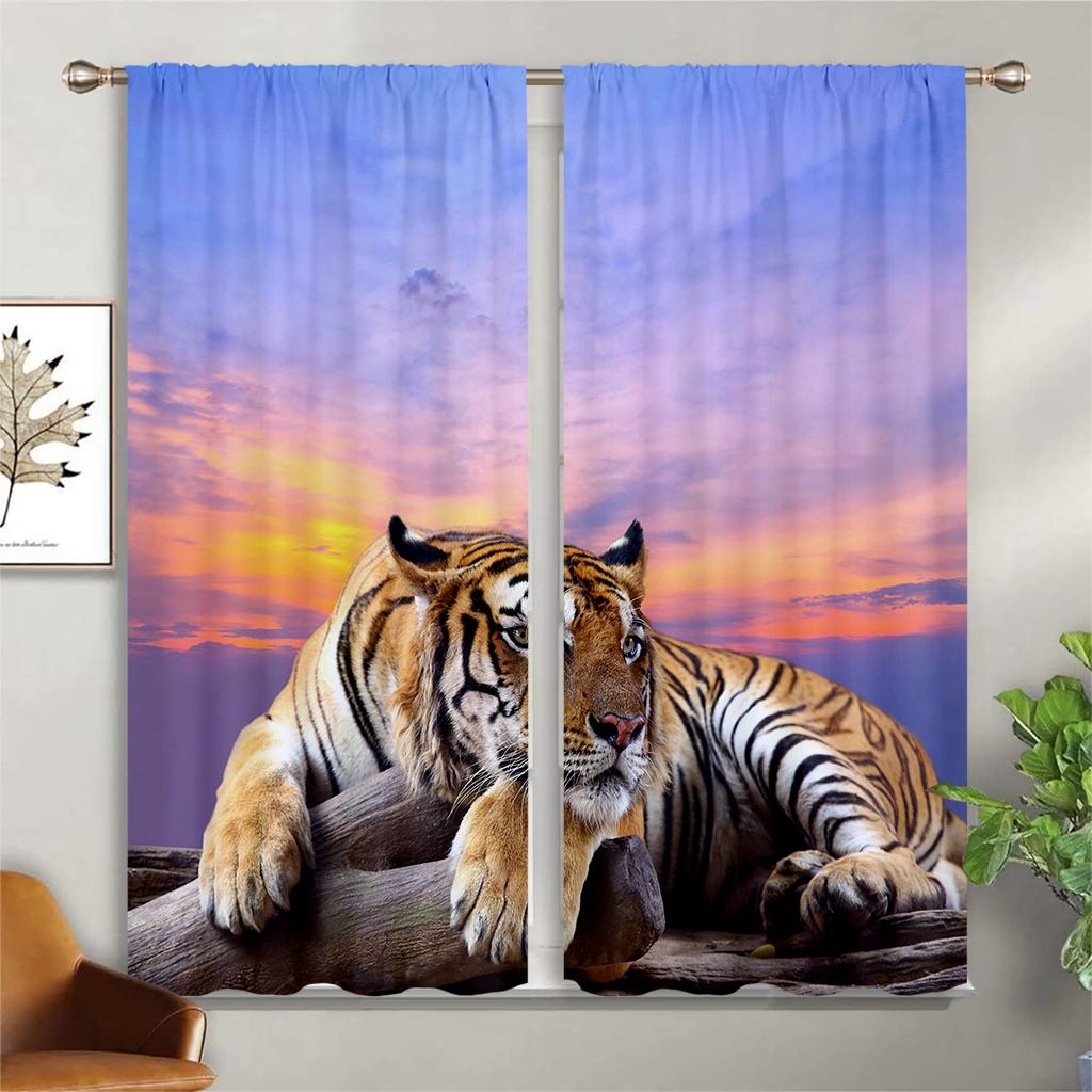 3D Animal Lion King Curtains, Children's Favorite Tiger Curtains, Bedroom Decor, 2 Panels, Home Decor