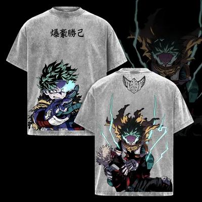 Bakugou Katsuki Midoriya Izuku My Hero Academia T Shirt Men Women Tshirt Washed Cotton T-shirt Clothing Male Short Sleeve Tees