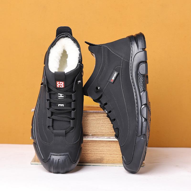 Winter new men's thickened wool high-top leather boots inner height increase soft leather cotton shoes velvet warm outdoor dad shoes