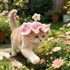 Crochet Flower Cat Hat Handmade Scalloped Pet Hat with Flower Ear Holes Cute Flower Hat for Small Medium Dogs Cats Party Photo Props
