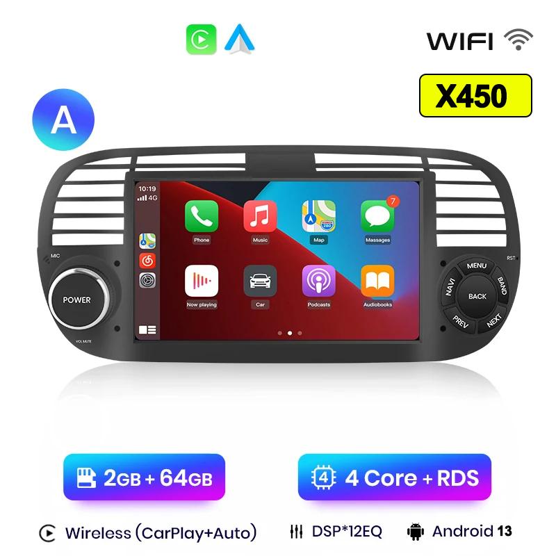 Android 13 Wireless CarPlay for Apple 2Din Auto Radio for FIAT 500 Abarth 2007 2008 2009-2015 Multimedia Screen Stereo GPS BT