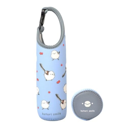 

Plastic bottle cover, long-tailed tit design, blue. Perfect for water bottles and plastic bottles. Kotori Smile.