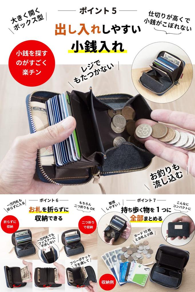 Okayama Denim Card Case Mini Wallet Coin Purse Bellows Skimming Prevention Box Type Coin Case Indigo Blue [Need Network]