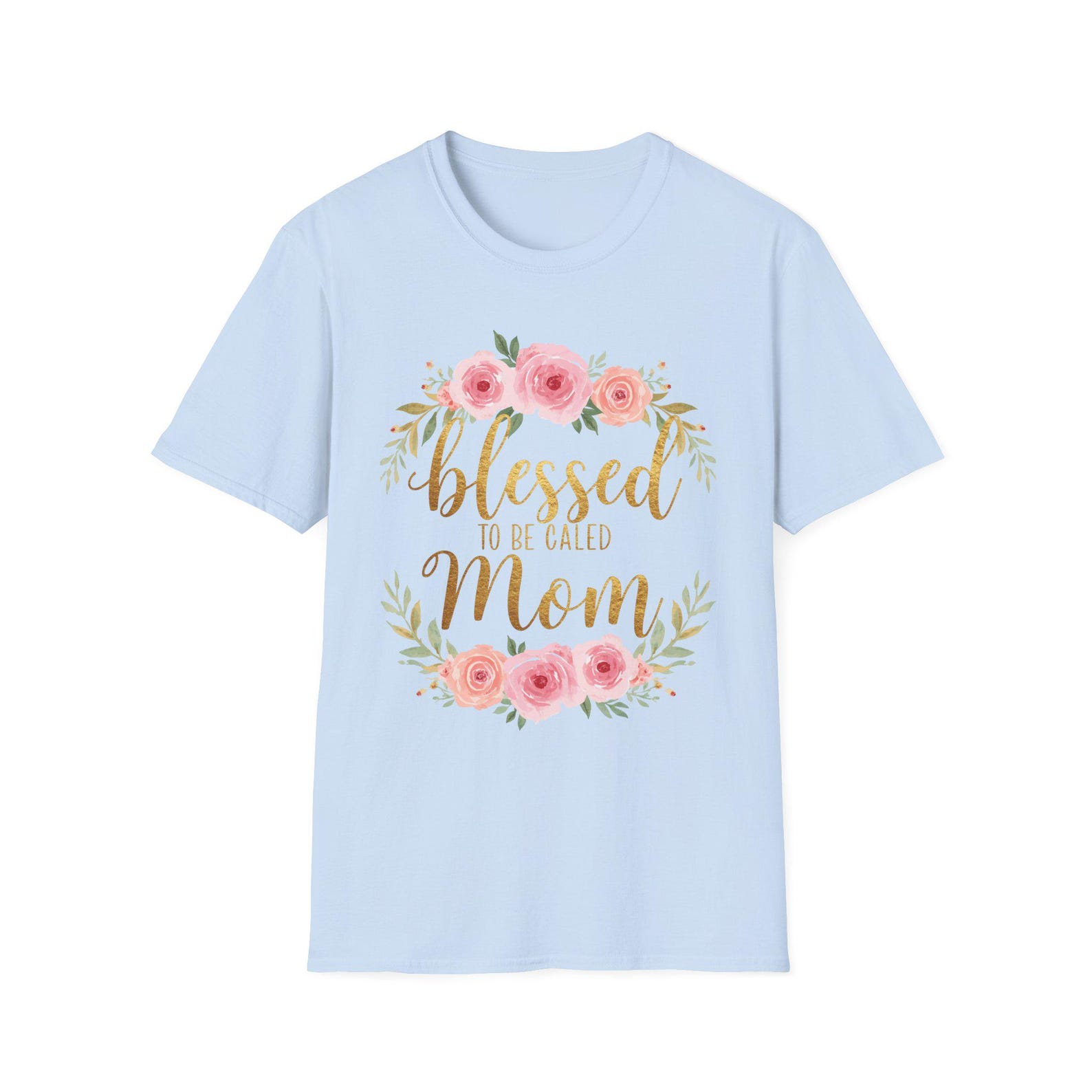 Blessed Mom Floral Wreath T-Shirt | Mother s Day Soft Cotton Tee L