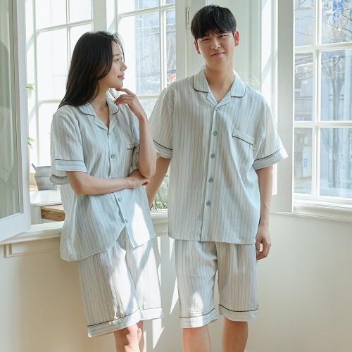 

[JJINIYA] Unisex Pin Stripe 60 Count Tencel Short Sleeve Set 1138 [Shipped from Korea] 100% Authentic Mint - 90