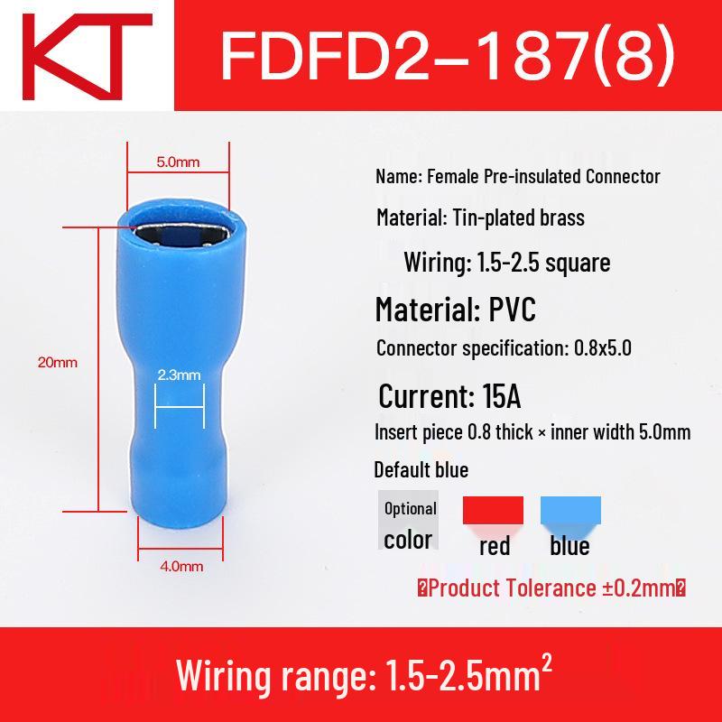 KT Keshitong FDFD2-110-187-250 Fully Insulated Female Crimp Connector Terminals (1000 Pcs)