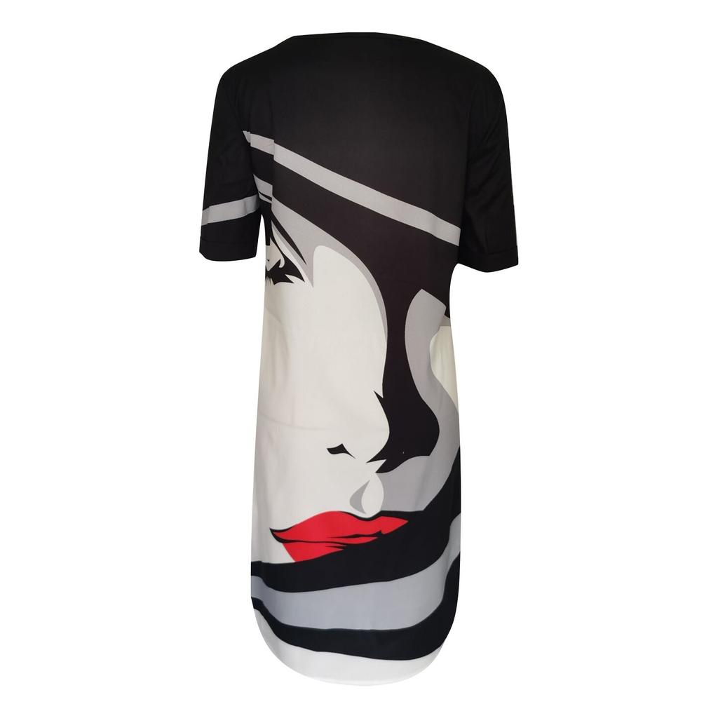 Women's Summer Retro Printing V-Neck Short Sleeve Comfy Casual Dress