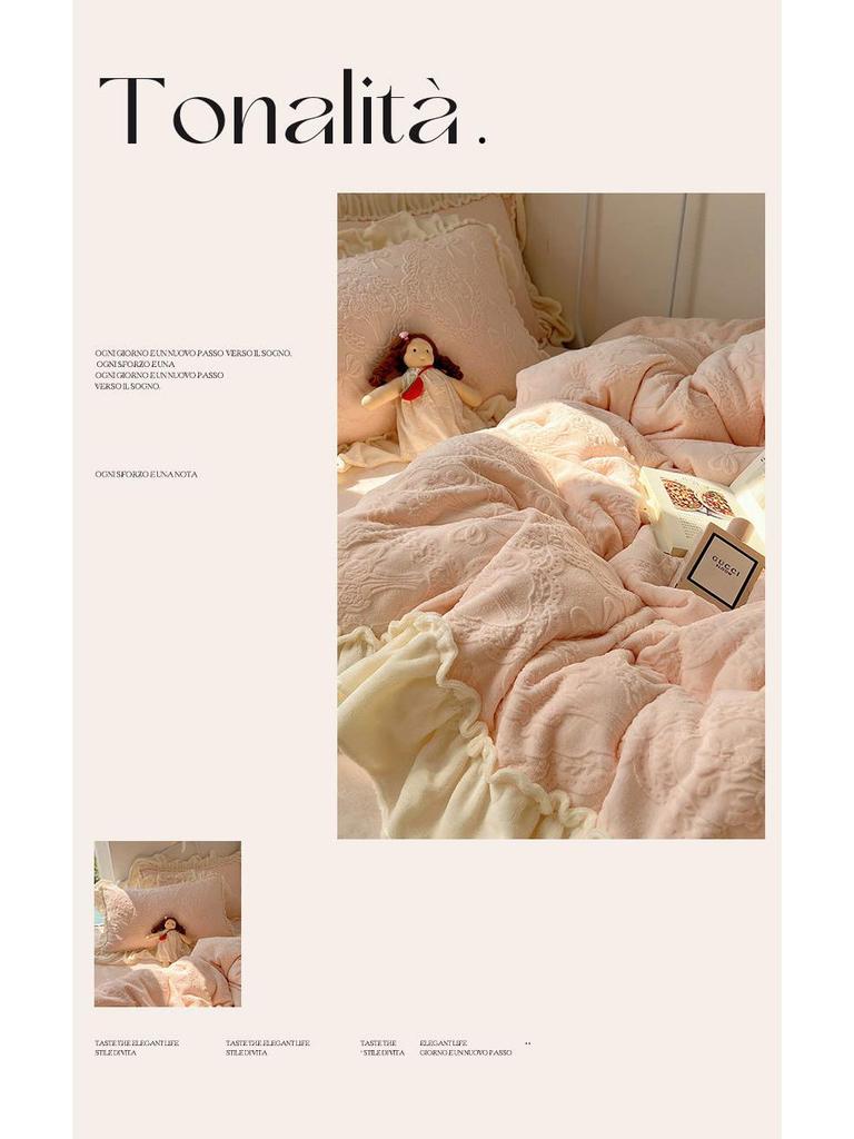 Princess Style Winter Carved Velvet 4-Piece Bedding Set: Class A Mother and Baby Warm, Thick Lace Quilt Cover