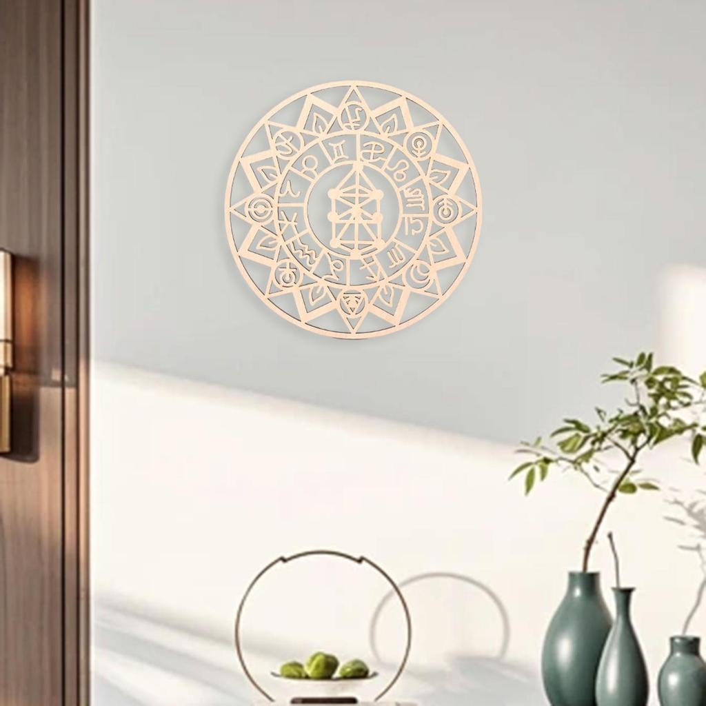 Geometric Wood Wall Art Hollow Craft Traditional 11.8'' Wooden Wall Decor Abstract Ornament for Dining Room Farmhouse Bedroom