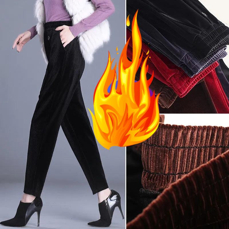 Female Corduroy Harem Pants Autumn Winter Loose High Waist Mother Blommers