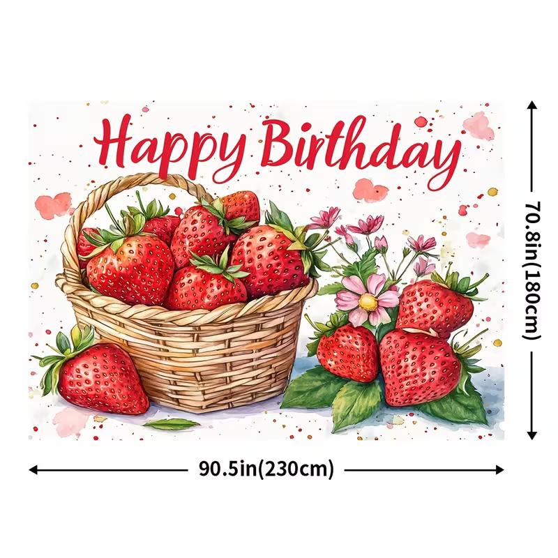 Sfondo Felice Compleanno Fragola Acquerello 2D Banner Sfondo Fotografico Festa di Compleanno Bambini